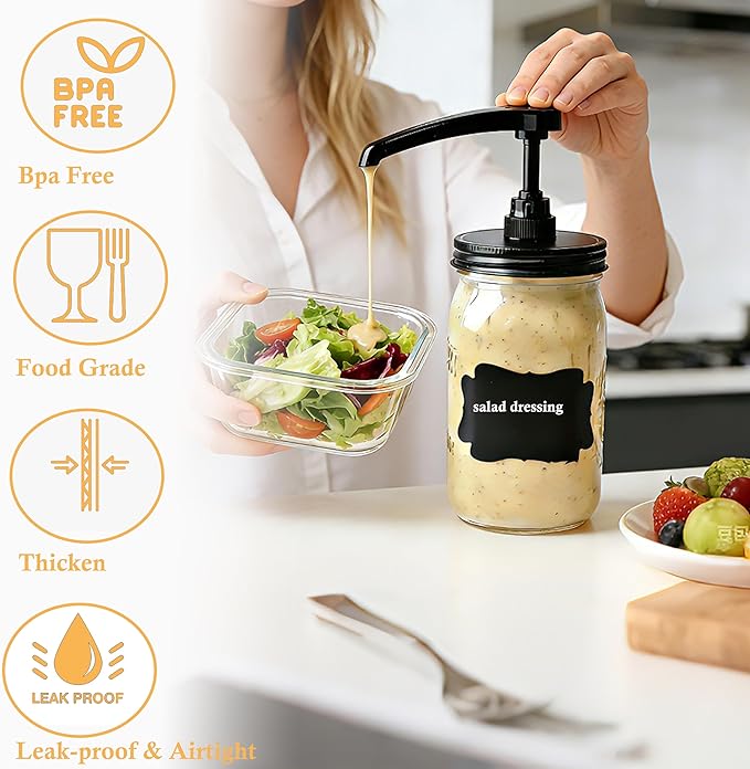 GMCOZY 32 oz Mason Jar Syrup Sauce Honey Dispenser Pump Bottle 1 Quart Wide Mouth Glass Coffee Syrup Dispenser For Ketchup mayo, maple syrup, mustard, salad dressing Food Grade Airtight & Leak-Proof