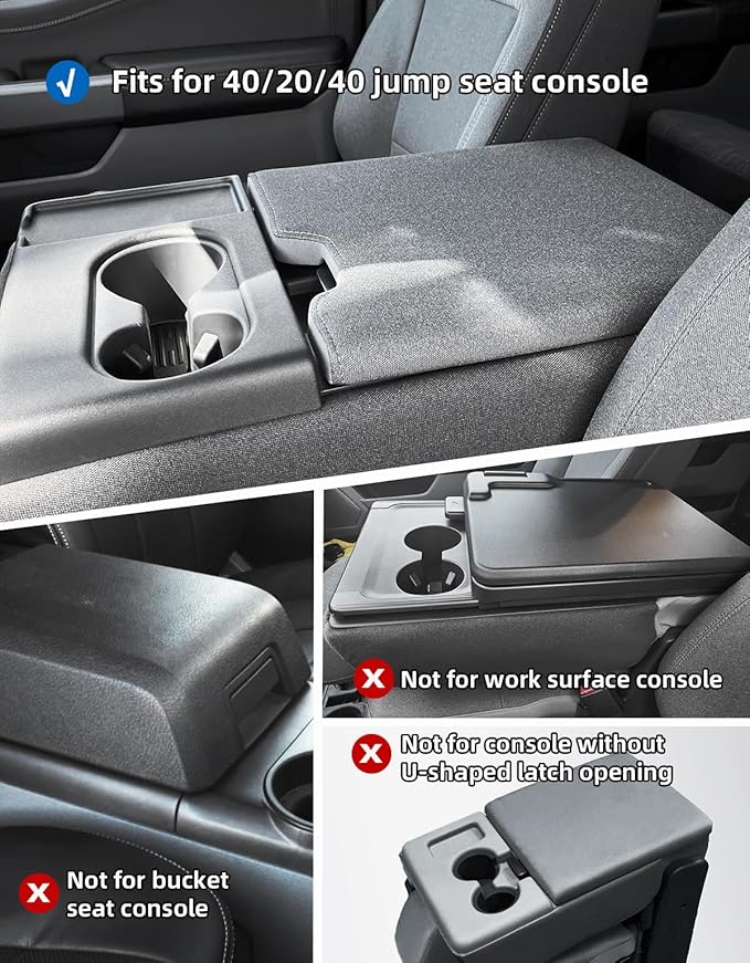 Center Console Cover Compatible with 2015-2025 Ford F150, 2017-2025 F250 F350 F450 with 40/20/40 Jump Seat, Leather Armrest Cover Middle Console Cover with Two Side Pockets (Jump Seat Only)