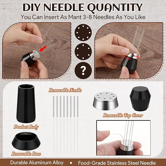 Feekoon 54mm Dosing Funnel Compatible with Breville Barista and Bambino Machine, WDT Espresso Distribution Tool, Espresso Accessories Kit, Coffee Stirrer Tool with 8 Needles and 4 Replacement Needles