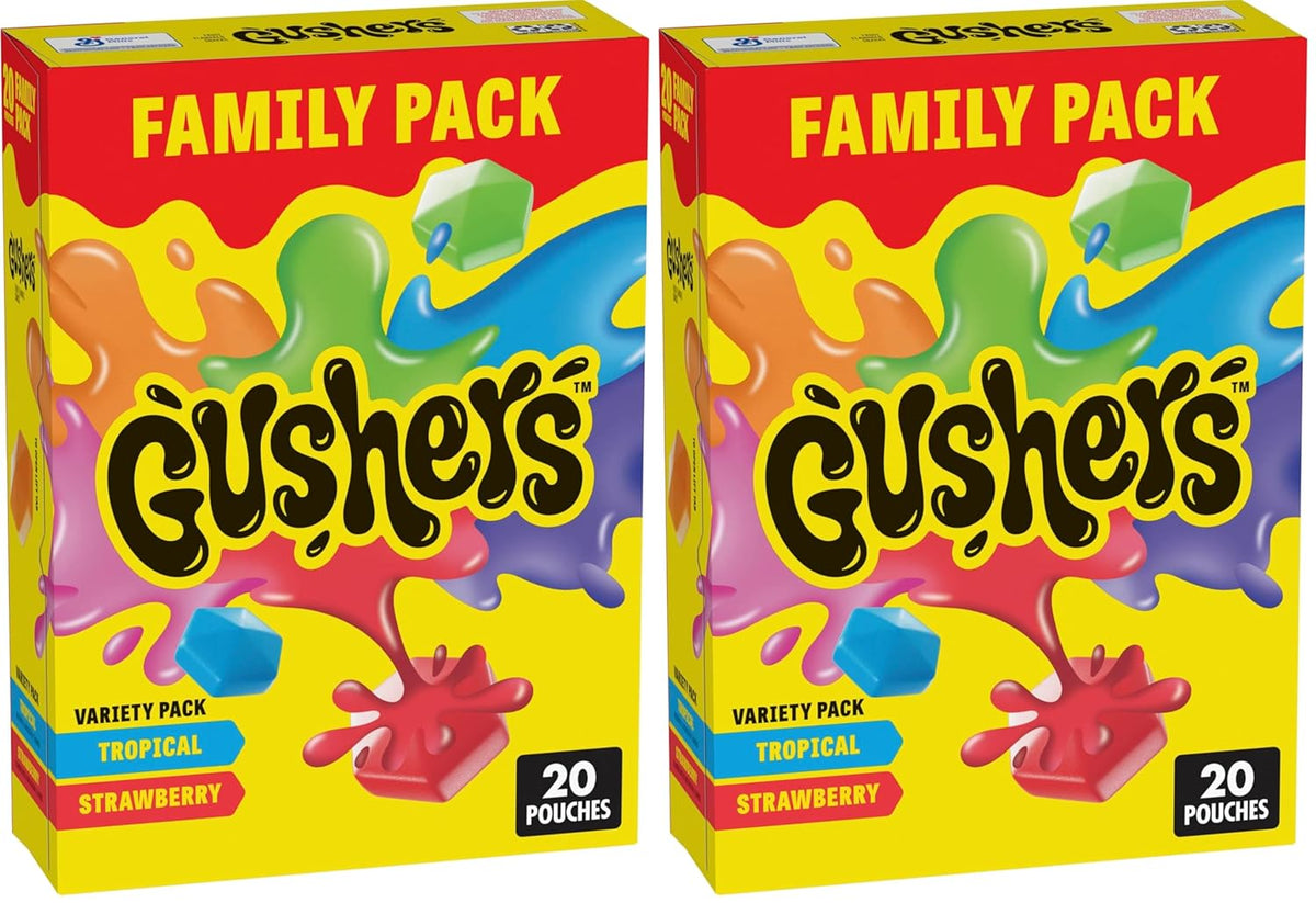 Gushers Fruit Flavored Snacks, Tropical and Strawberry Flavors, Family Pack, 20 Ct, 16 oz