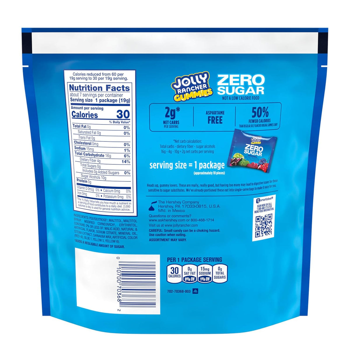 JOLLY RANCHER Gummies Zero Sugar Assorted Fruit Flavored Candy Bag, 4.9 oz (7 Pouches)