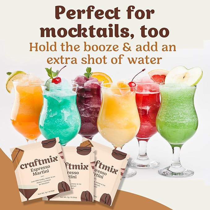Craftmix Espresso Martini Cocktail & Mocktail Drink Mixer, Skinny Mixes - Water Flavoring Packets - Made With Real Coffee Beans - Vegan, Low-Carb, Low-Sugar, Non-GMO, Dairy Free, Gluten Free, 12 Pack