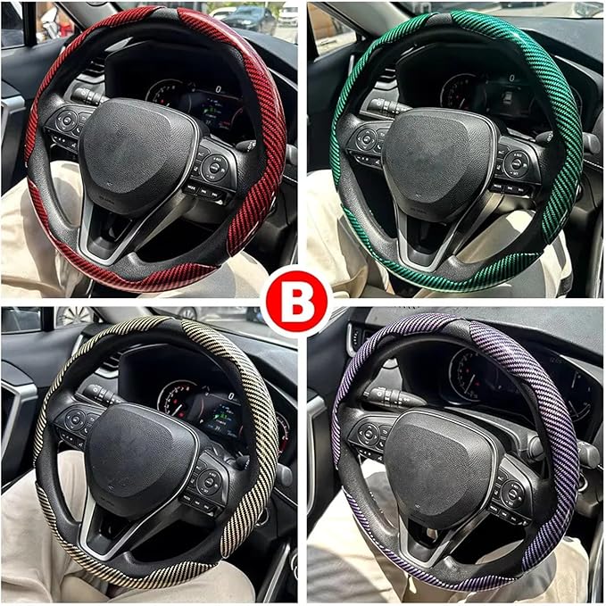 3PCS Universal Car Steering Wheel Cover - Warm Winter 38cm Round Glossy Laser Carbon Fiber fit for Interior Accessories(3PCS Yellow)