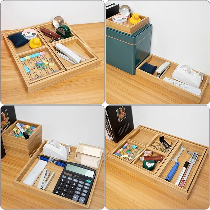 Wooden Serving Trays with Handle - Set of 7 - Large, Medium, Small and Mini - Nesting Multipurpose Trays - for Breakfast, Coffee Table/Butler & More - Light & Sturdy Wood Tray