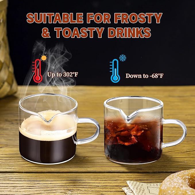 Espresso Cups, Glass Coffee Espresso Cups with Pour Spout, 4 oz, Clear, Set of 2 (Set of 2)