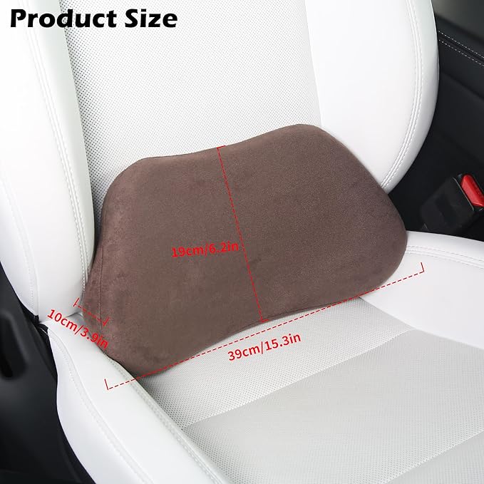 Lumbar Support Pillow for Car, Ergonomic Memory Foam Back Cushion for Driving, Seat Office Chair, Gaming Chair, Lower Back Support for Back Pain Relief, Brown, 1 Pack