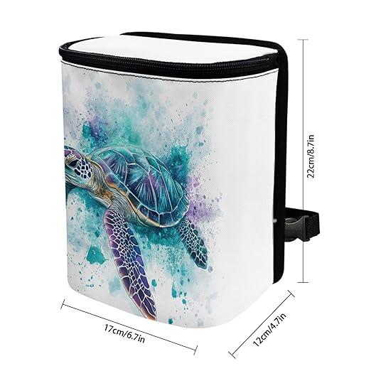 Watercolor Sea Turtle Car Trash Can with Lid Garbage Bag Dustbin Container Waste Basket Storage Pocket Hanging Large Capacity Vehicle Trash Bin
