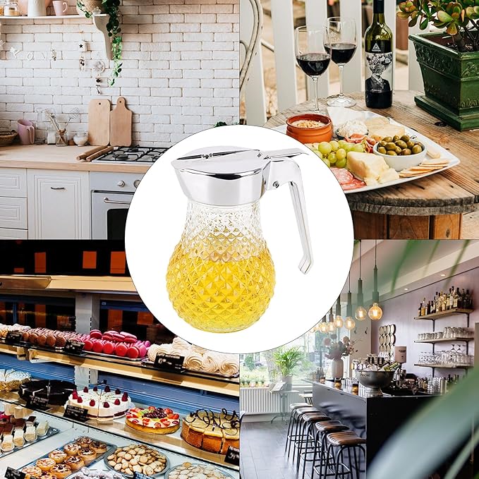 8.45 Oz Syrup Dispenser, Oil Dispenser Bottle with Non-Slip Handle, Reusable Syrup Bottle for Kitchen, No-Drip Pourers for Maple Syrup, Honey, Sirop (Transparent)