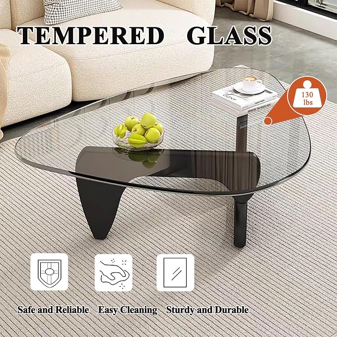 Glass Coffee Table, Mid Century Modern Coffee Table, Coffee Table for Living Room Center Table Suitable for Bedroom Living Room Reception Office Tables (Black/Transparent, Large)