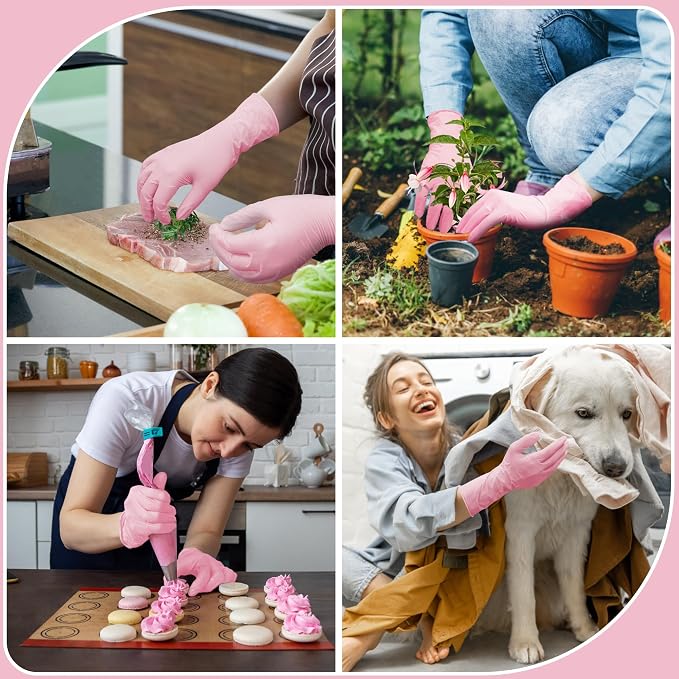 SwiftGrip Disposable Nitrile Dishwashing Gloves, Extended 12 Inches Cuff, 6-mil, Cherry Blossom Cleaning Gloves, Latex-Free