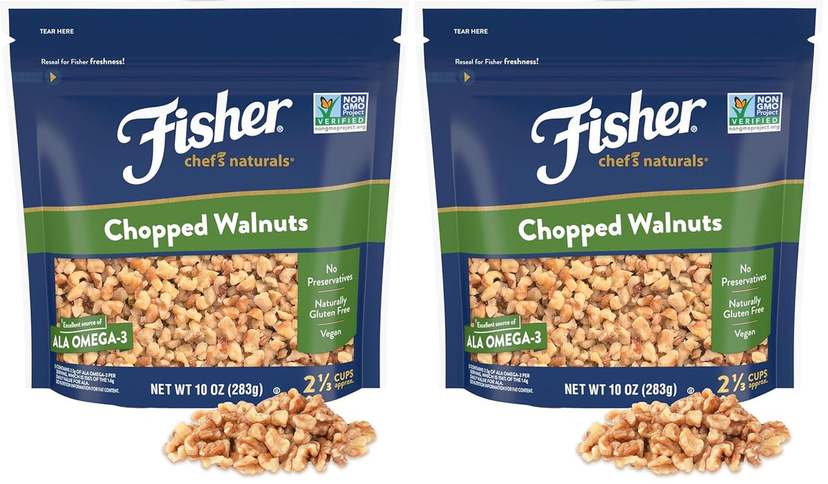 Fisher Chef's Naturals Walnut Halves & Pieces 16 oz, 100% California Unsalted Walnuts for Baking & Cooking, Healthy Snacks for Adults, Resealable Bag, Vegan Protein, Keto Snack, Chopped Nuts, Topping