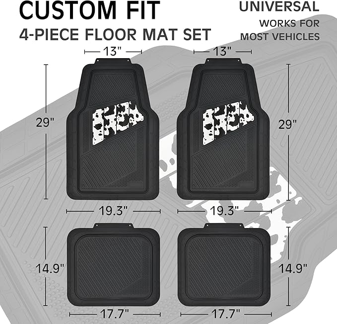 CAR PASS Heavy Duty Rubber Floor Mats Cow Print Car Mats 4-Piece Car Mat Set - Universal Waterproof Floor Mats for Car SUV Truck, Durable All-Weather Mats