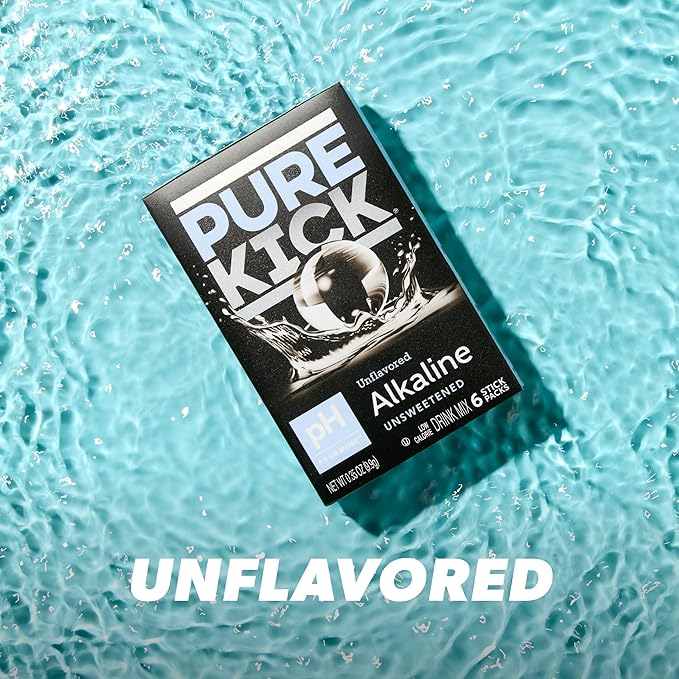 Pure Kick Alkaline pH 8.5 or Higher Powdered Drink Mix Packets, Unsweetened & Unflavored, 72 Total Packets (12 Boxes, 6 Packets Each), Singles to Go!