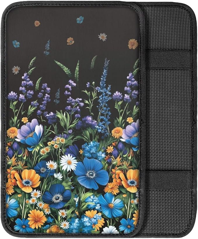 Wild Floral Car Armrest Cover Center Console Cover for Women, Cottagecore Theme Auto Accessories Interior Arm Rest Cover Pad