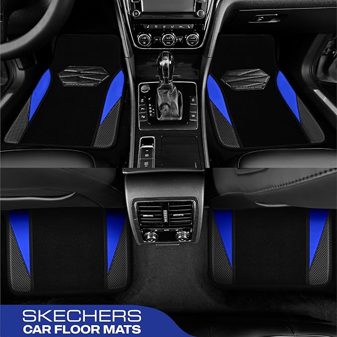 Skechers Car Floor Mats,Waterproof Universal Fit Car Mats,Faux Leather Car Floor Mats,Carbon Floor Mats for Cars with Anti-Slip Skechers Heel Pad Fit for SUV,Vans,Sedans,Trucks,Blue