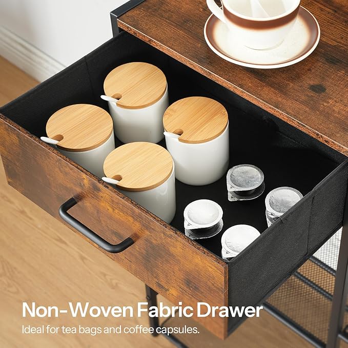 HOOBRO Coffee Bar Cabinet, Farmhouse Coffee Stand Station, 6 Tiers Kitchen Station Table with Drawer, Kitchen Bar Table for Small Space, Buffet Sideboard Cabinet with Storage, Rustic Brown BF77KF01