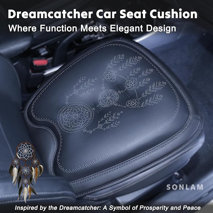 Comfort Dreamcatcher Car Seat Cushion Non-Slip - Relaxing, Optimal Support & Posture for Long Drive (Full Set (All Black))