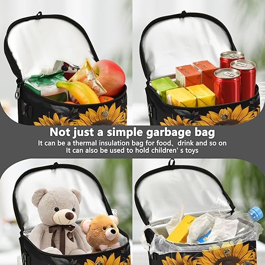 MNSRUU Car Trash Can with Lid, Skull and Sunflower Car Trash Bag Hanging Organizers and Storage for Front Back Seat, Leak-Proof Trash Bin