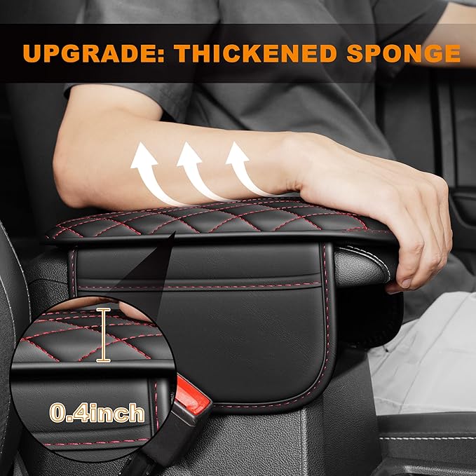 Center Console Cover for Cars Fit for Jeep Grand Cherokee Leather Armrest Covers with 2 Storage Bags(Black&Red)