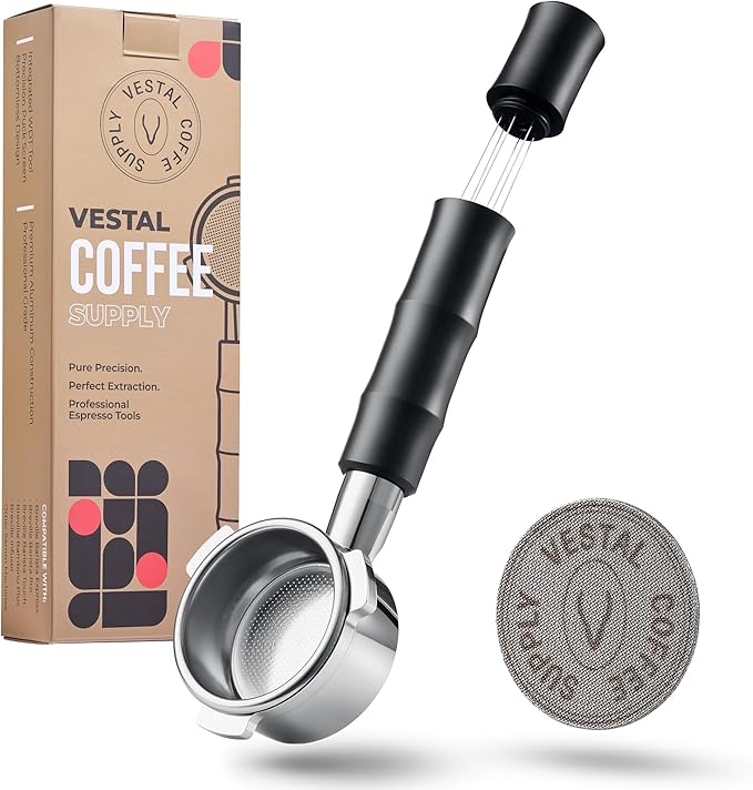 54mm Bottomless Portafilter with Integrated WDT Tool & Puck Screen - Compatible with Breville Barista Express, Pro, Touch, Bambino - Eliminate Channeling