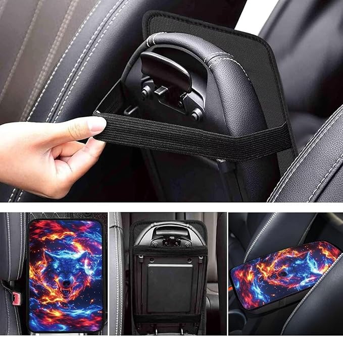 Fashion Wolf Car Console Covers Soft Arm Rest Cover Car Easy to Install Protect from Pet Claws Universal Cars Interior Accessories Cars Arm Rest Cover