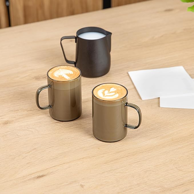 Restaurantware Glass Coffee Mug 12 Count 7 Oz Borosilicate Tea Cup with Ergonomic Handle, Dishwasher-Safe Gray Thermal Resistant Mug for Hot and Cold Drinks
