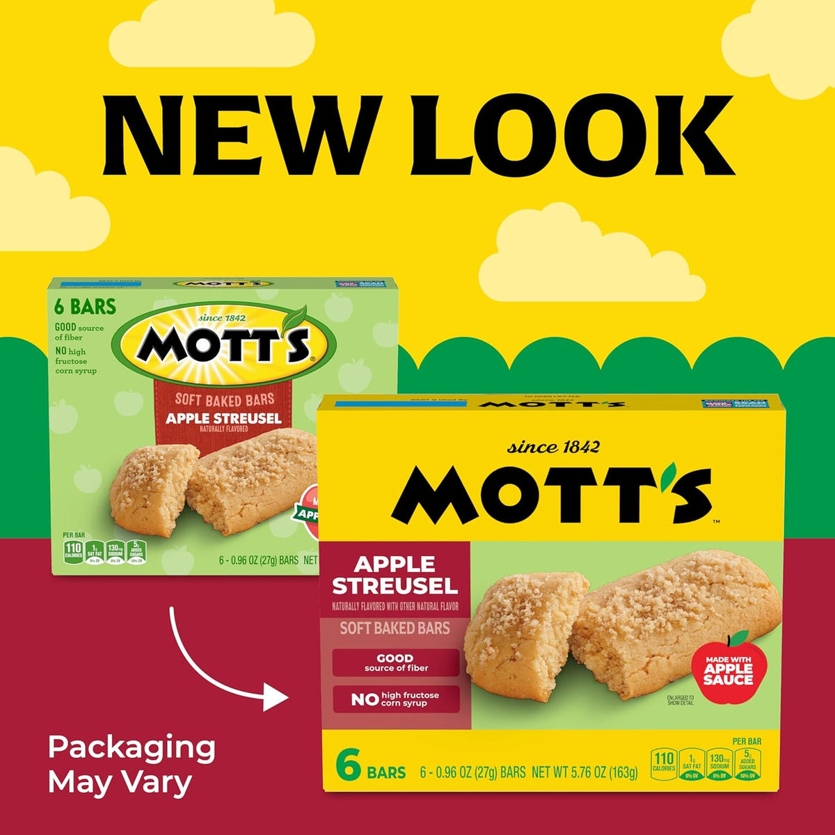 Mott's Soft Baked Bars, Apple Streusel, Made with Applesauce, 6 Ct, 5.76 oz