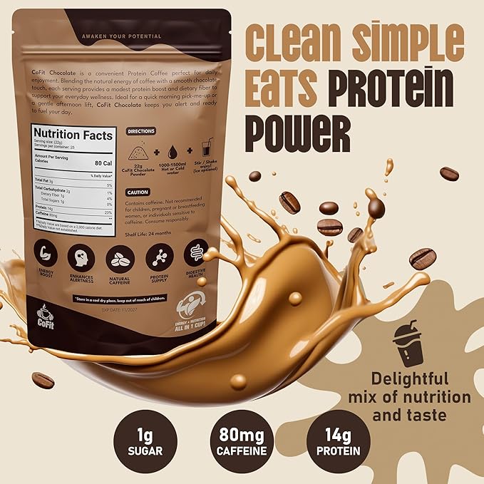 COFIT Coffee with Protein, Protein Powder Energy Drink - Instant Coffee Blend with Added Protein for Enhanced Focus & Stamina - 19 oz