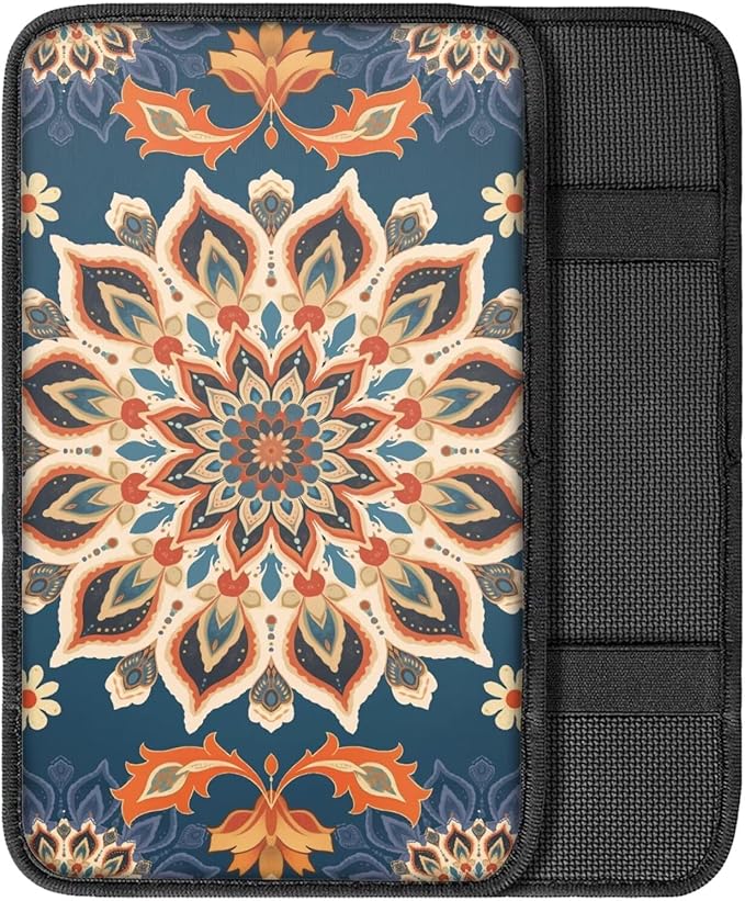 Bohemian Flower Print Center Console Armrest Pad for Cars Universal Decorative Car Armrest Box Protector Pad Easy to Install Car Decor Accessories for Sedan SUV Truck