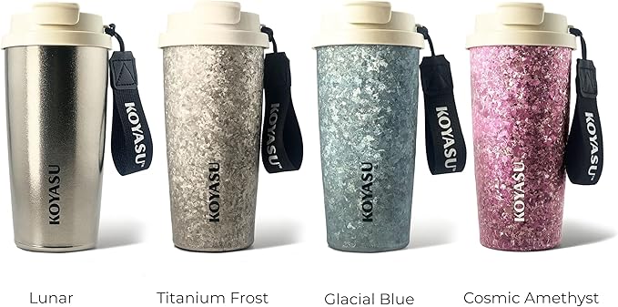 KOYASU® Ti-Zero™ 16oz Titanium Tumbler [Cosmic Amethyst] - Premium Aesthetic Gift for Her. Healthy Zero-Taste Tea Flask. Lightweight, Hypoallergenic Sparkle Gemstone Finish for Wellness