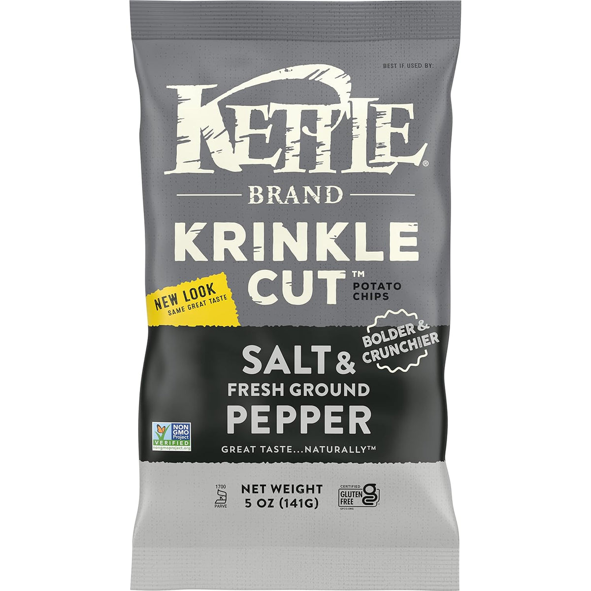 Kettle Brand Potato Chips, Krinkle Cut, Salt & Ground Pepper Kettle Chips, Party Size, 13 Oz