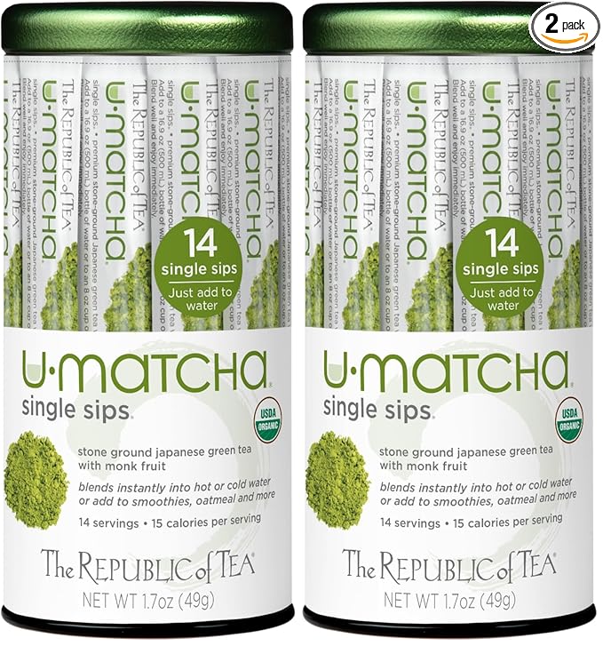 The Republic of Tea – Organic U•Matcha Single Sips, Naturally Caffeinated Matcha Green Tea Powder, 28 Packets