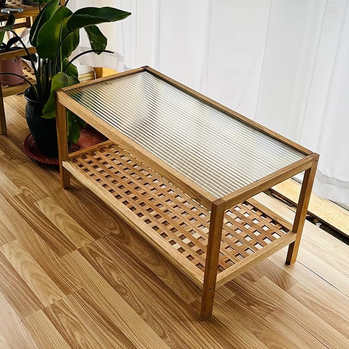 End Table Side Table Glass Top Coffee Station Table, Wood Coffee Bar Stand with Storage Coffee Table,for Home Kitchen, Entryway, Living Room,Dining Room(80cm)