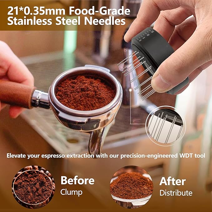 3-in-1 Coffee Distributor and Tamper with WDT Tool – Espresso Distribution Tool Set, Professional Espresso Accessories Kit, Fits 58mm Portafilters (58mm)