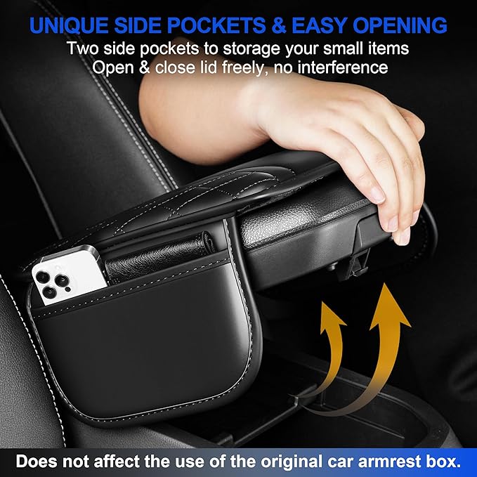Car Center Console Cover Fit for Subaru Forester Leather Car Armrest Cover Cushion with 2 Pockets(Black)