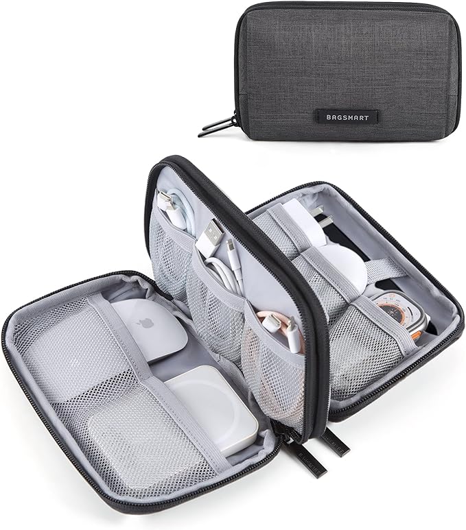 BAGSMART Electronics Organizer Travel Case, Cable Charger Cord Tech Organizer Pouch for Phone Charger Accessories, Black