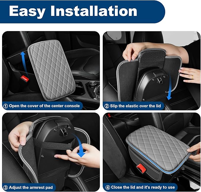 Car Center Console Cover Fit for Volkswagen Passat Leather Armrest Cover with 2 Storage Bags Waterproof Console Cover Scratch & Wear Resistant(Grey)