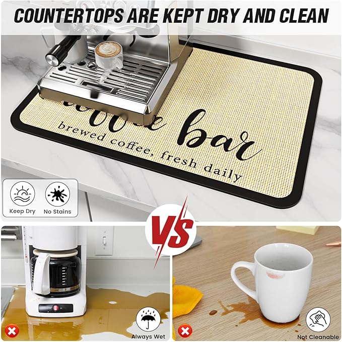 DK177 Coffee Mat - Dish Drying Mat for Kitchen Counter, Hide Stain, Absorbent with Waterproof Rubber Backing, Fit Kitchen Dish Rack Bar Accessories (Christmas Red, 19" x 12")