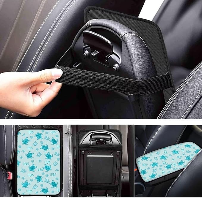 Sea Turtle Car Center Console Armrest Cover Dust-Proof Auto Armrest Box Cover Center Console Pad Turtle Print Car Accessories for Truck Sedan SUV, Easy to Install