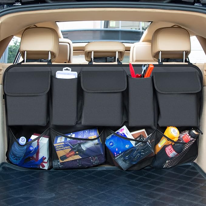Car Trunk Organizers,Backseat Hanging Organizer with 9 Large Storage Bag,Car Trunk Tidy Storage Bag Organizer