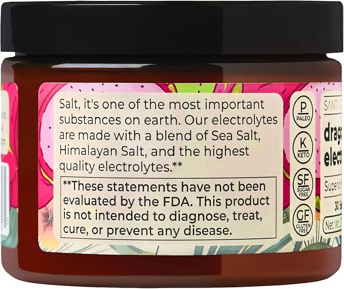 Santa Cruz Paleo Electrolyte Powder, Dragon Fruit Flavor, Sugar Free Hydration Drink Mix with Himalayan Pink Salt, Sea Salt, Magnesium Glycinate, Potassium Chloride, Sweetened with Stevia, 30 Servings