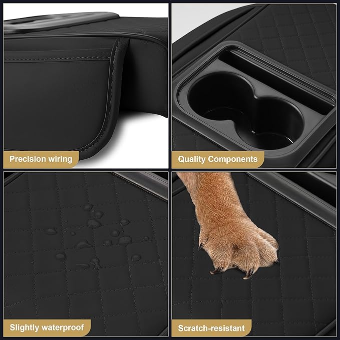 Center Console Cover for TL: Armrest Cover for Car with 2 Storage Bags - Waterproof Leather Center Console Cover with Cup Holder for Car,Anti-Scratch Auto Armrest Pad Accessory （Black
