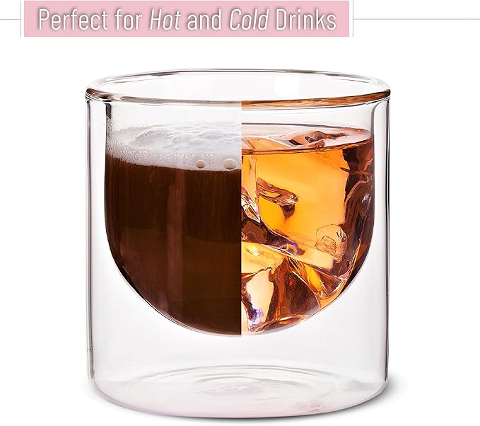 BTaT- Double Walled Drinking Glass, 4 Pack, 5 oz, Insulated Glass for Hot and Cold Beverages, Espresso, Cappuccino, Whiskey, Bourbon, Vodka and Scotch