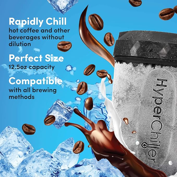 HyperChiller HC3 Patented Iced Coffee/Beverage Cooler, NEW, IMPROVED,STRONGER AND MORE DURABLE! Ready in One Minute, Reusable for Iced Tea, Wine, Spirits, Alcohol, Juice, 12.5 Oz, Black