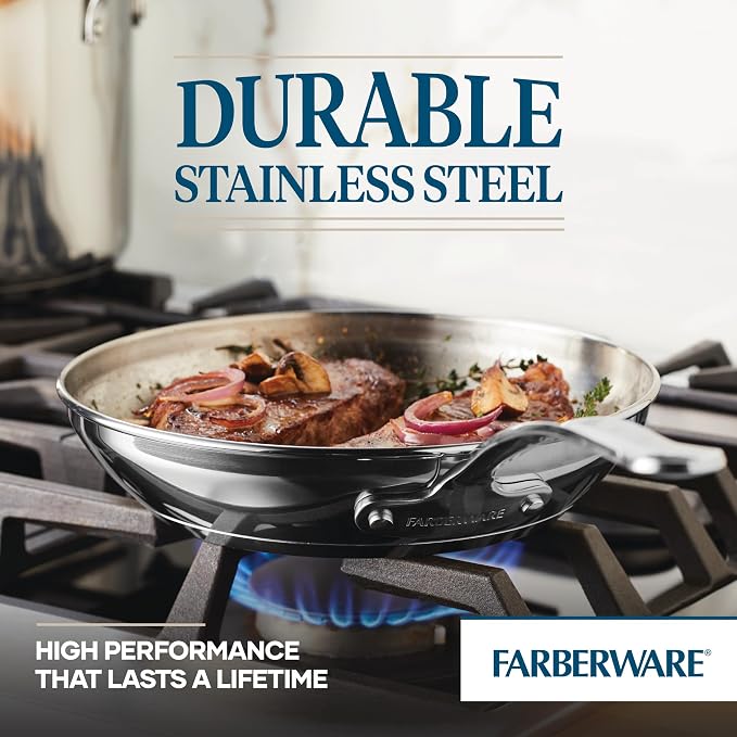 Farberware Millennium Stainless Steel Pots and Pans Set, 10-Piece Induction Cookware Set, Silver
