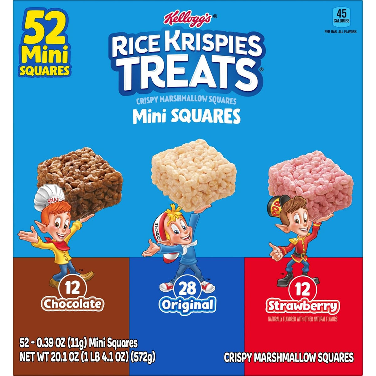 Rice Krispies Treats Mini Crispy Marshmallow Squares, Kids Snacks Box, Cereal Bars, Variety Pack (52 Bars)
