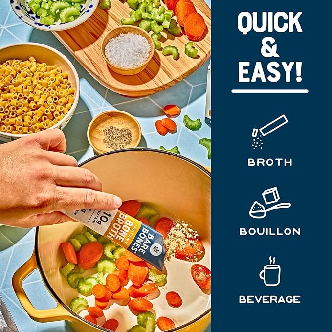Bare Bones Classic Chicken Bone Broth Instant Powdered Mix Packets | 5g Collagen | 10g Protein | Keto & Paleo Friendly | No Artificial Flavors | Non-GMO, Gluten-Free, Dairy-Free on-the-go 16 Pack