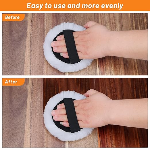 4 Pcs Lambswool Stain Pad,5'' Reusable Wood Stain Applicator Pads Lambswool Wax Applicator Staining Pads for Wood Furniture,Floors,Latex Oil Based Finishes Paints Buffing polishing