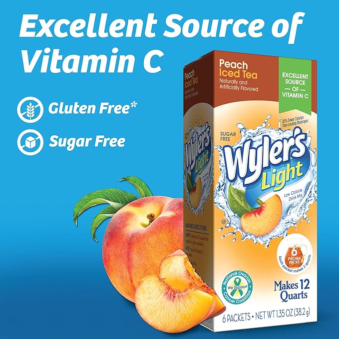 Wyler's Light Pitcher Packs, Water Drink Mix,Peach Iced Tea,6 Pitcher Packets