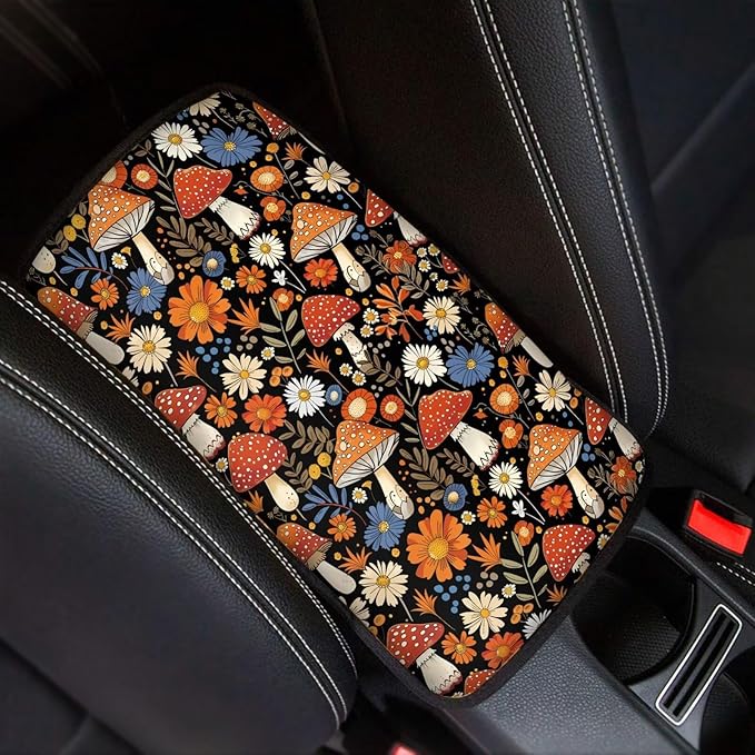 Cute Mushroom Auto Armrest Console Cover Arm Rest Cover Car Soft Car Console Covers Protect from Pet Claws for Most Vehicle, SUV, Truck, Cars